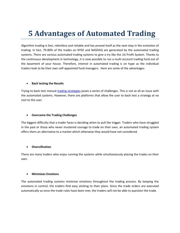 5 Advantages of Automated Trading