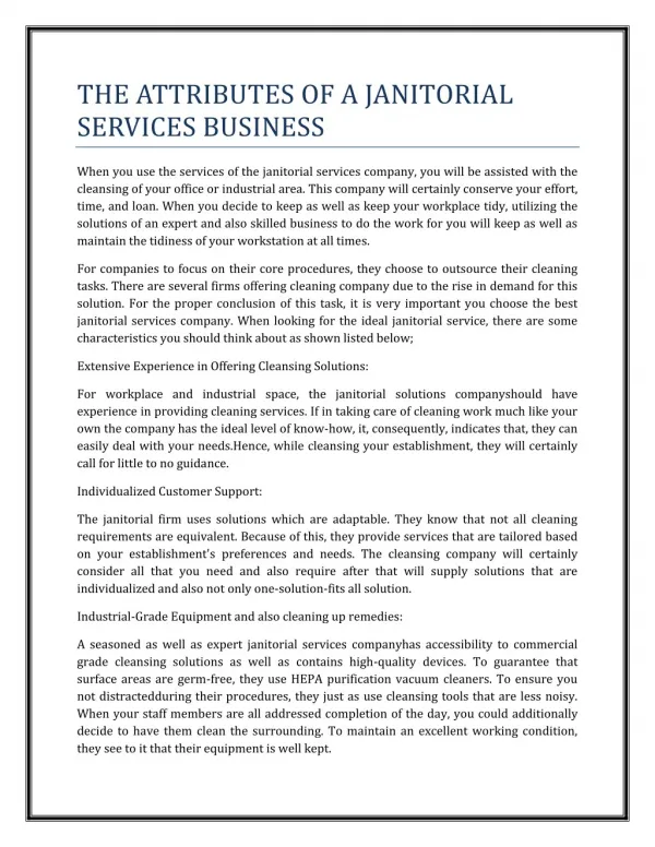 THE ATTRIBUTES OF A JANITORIAL SERVICES BUSINESS