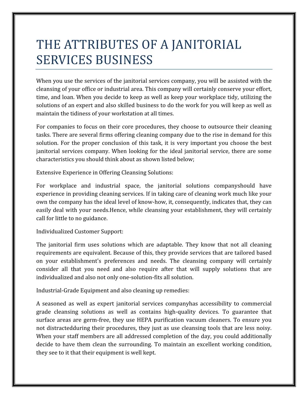 the attributes of a janitorial services business