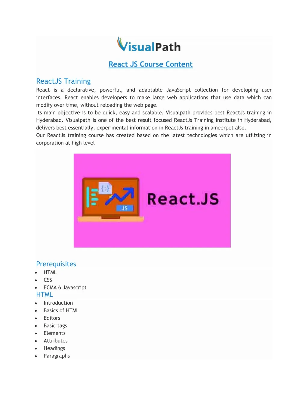 react js course content reactjs training react
