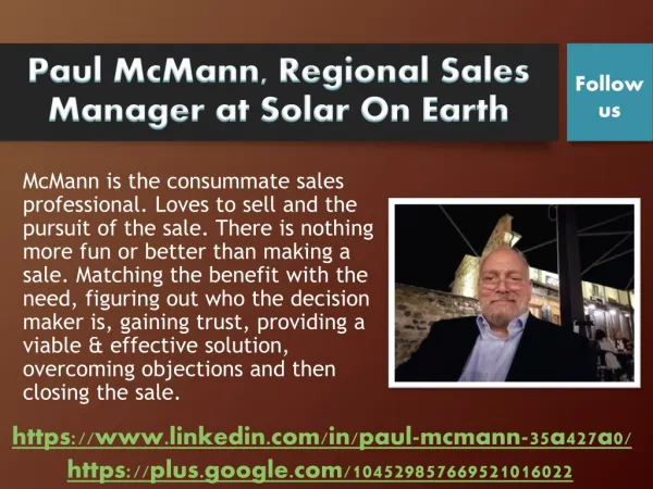 Paul McMann, Regional Sales Manager at Solar On Earth