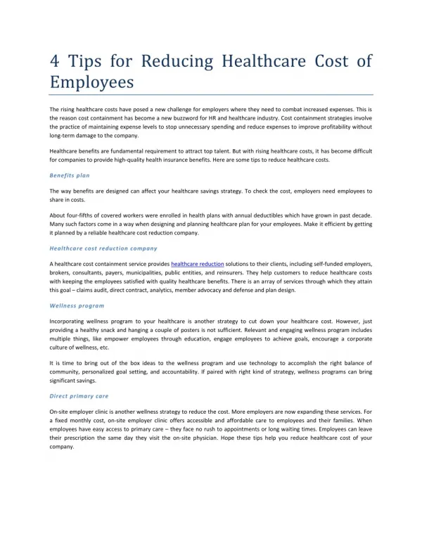 4 Tips for Reducing Healthcare Cost of Employees