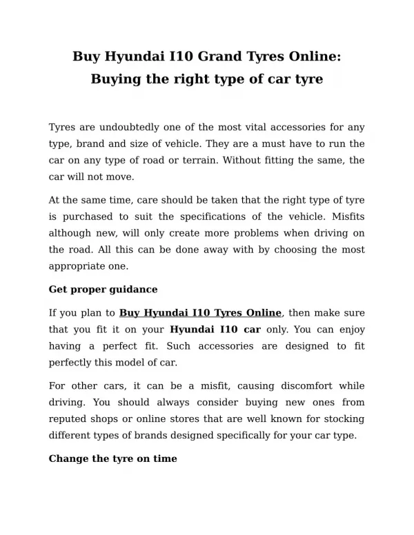 Buy Hyundai I10 Grand Tyres Online: Buying the right type of car tyre