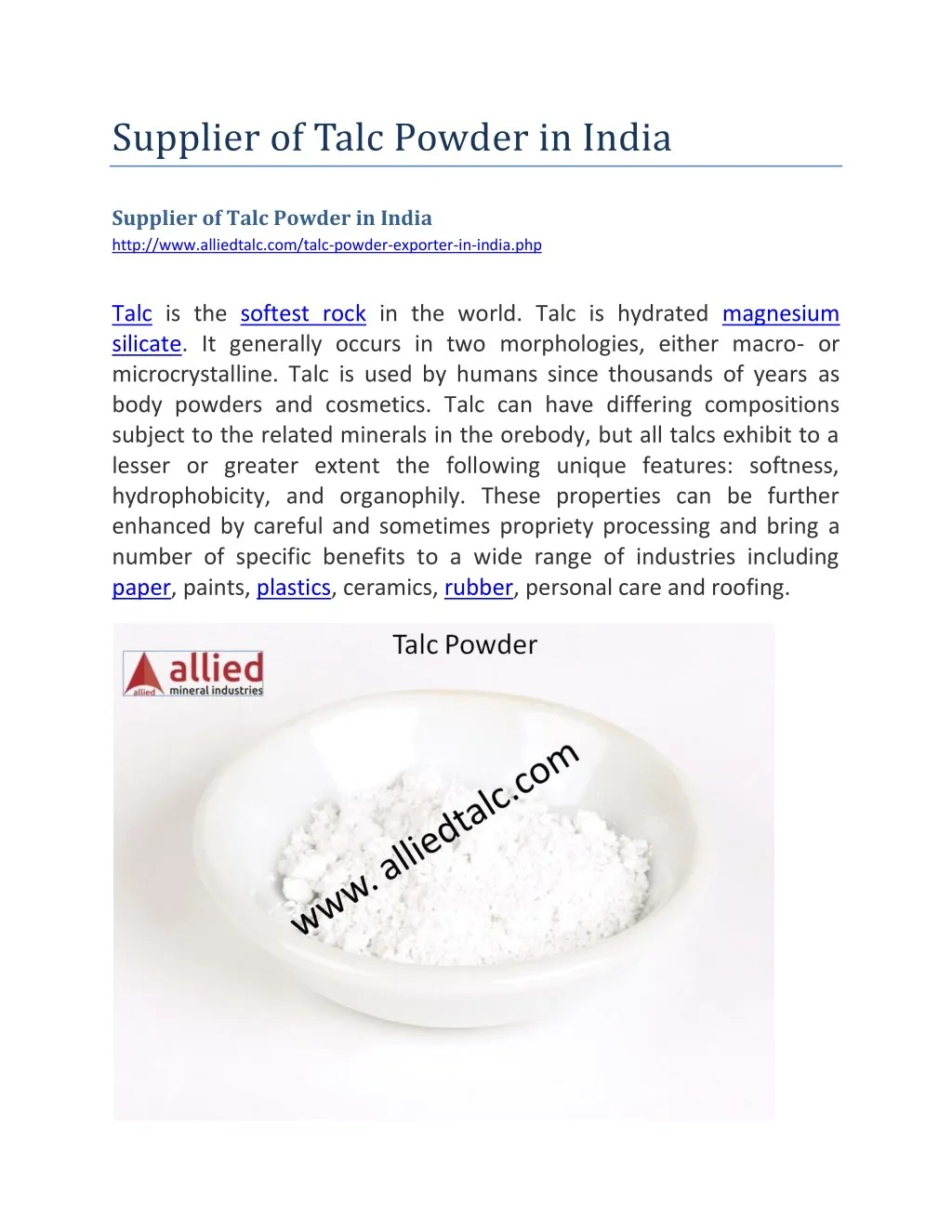 supplier of talc powder in india