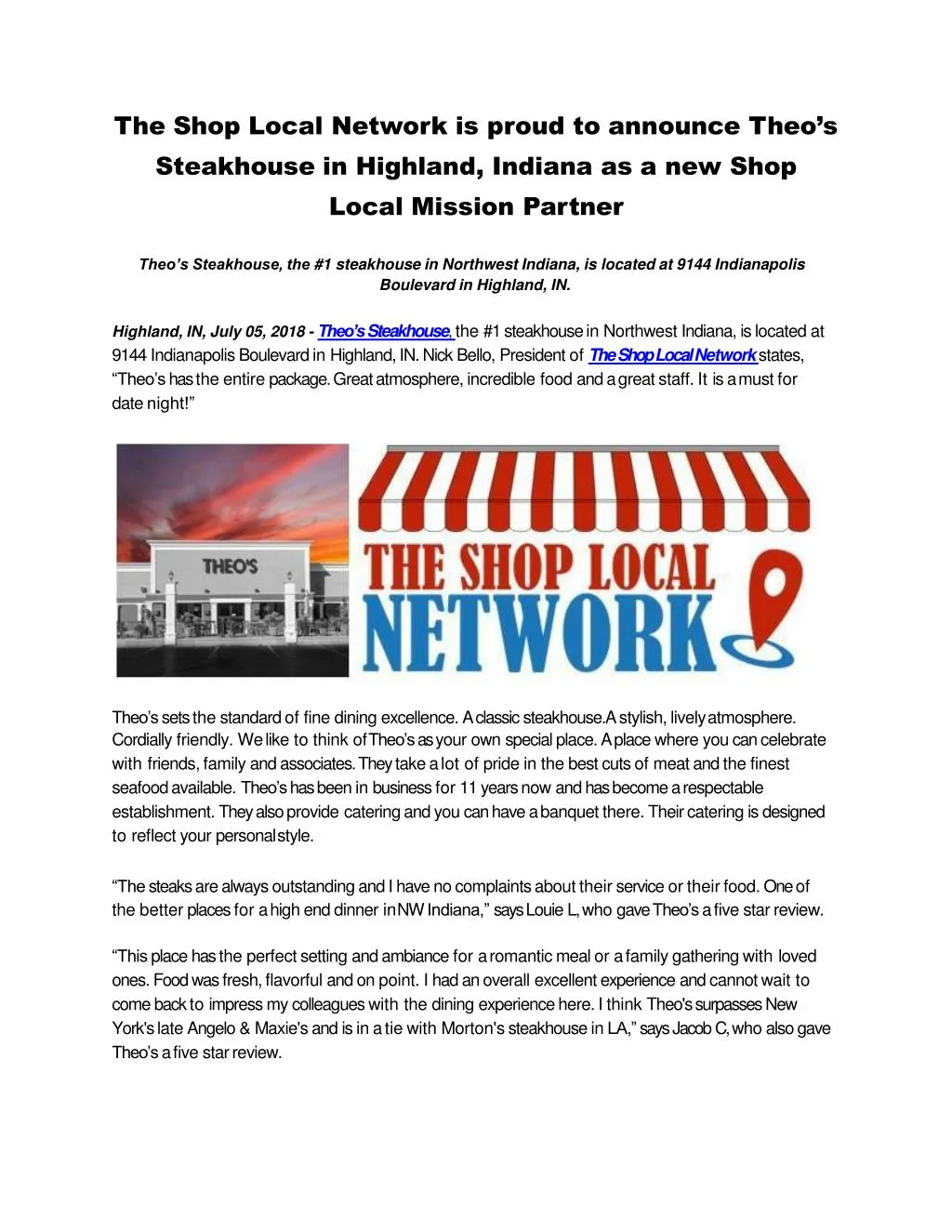 the shop local network is proud to announce theo