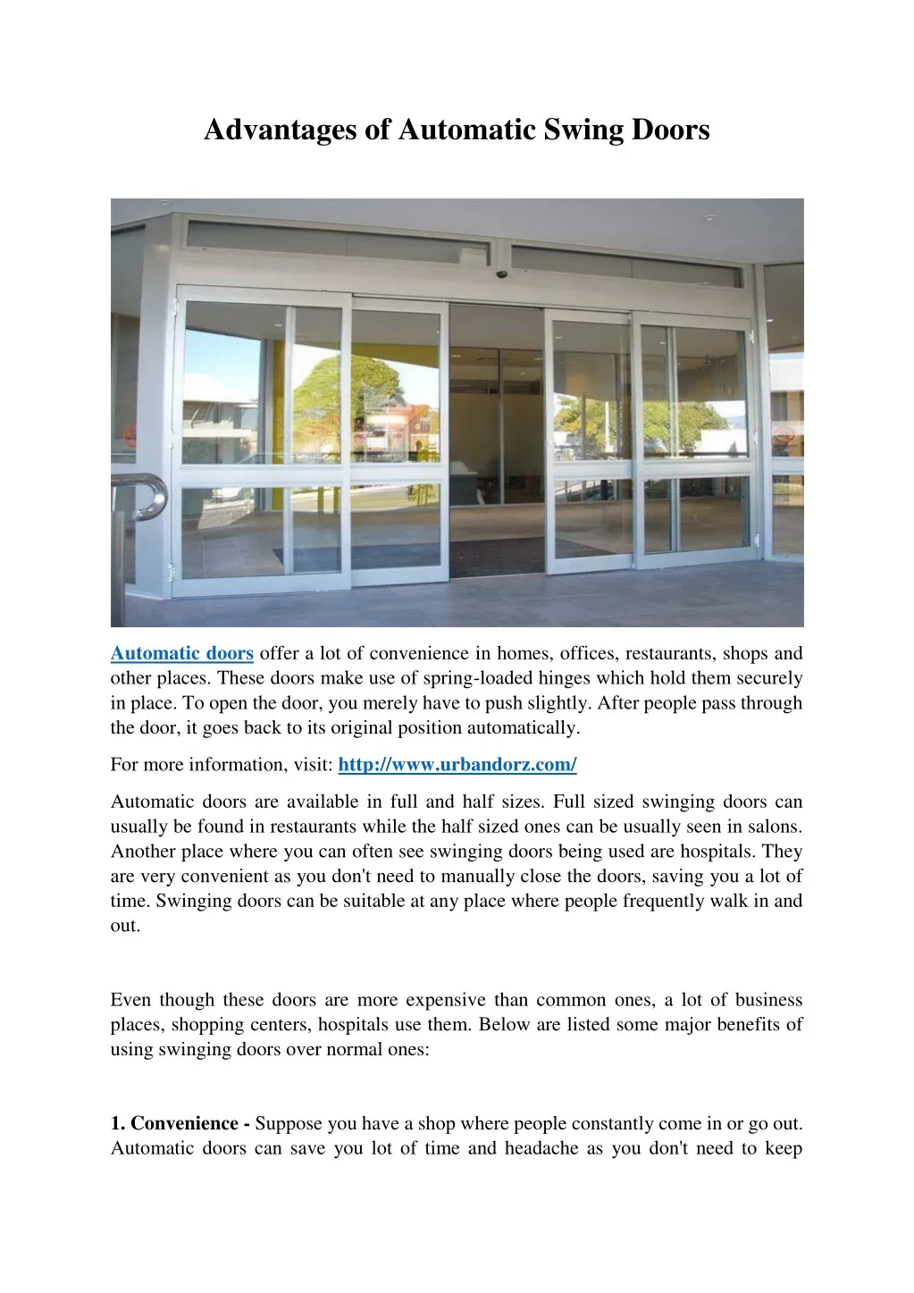 advantages of automatic swing doors