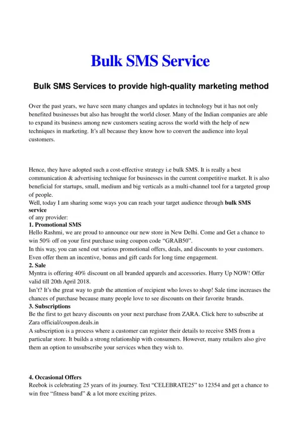 Bulk SMS Services to provide high-quality marketing method