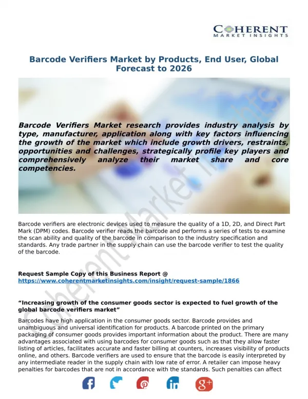 Barcode Verifiers Market by Products, End User, Global Forecast to 2026