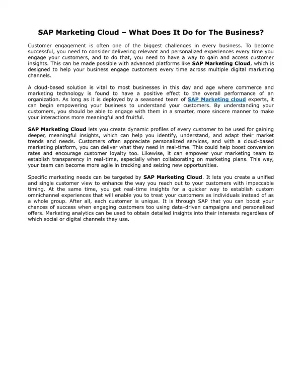 sap marketing cloud what does