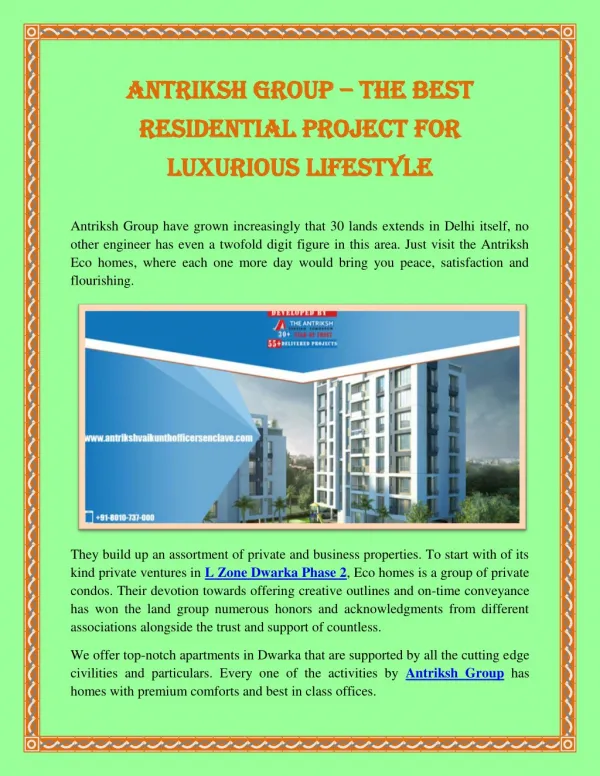 Antriksh Group – The Best Residential Project For Luxurious Lifestyle