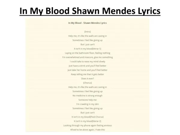 In My Blood Shawn Mendes Lyrics