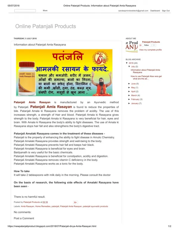 Online Patanjali Products_ Information about Patanjali Amla Rasayana