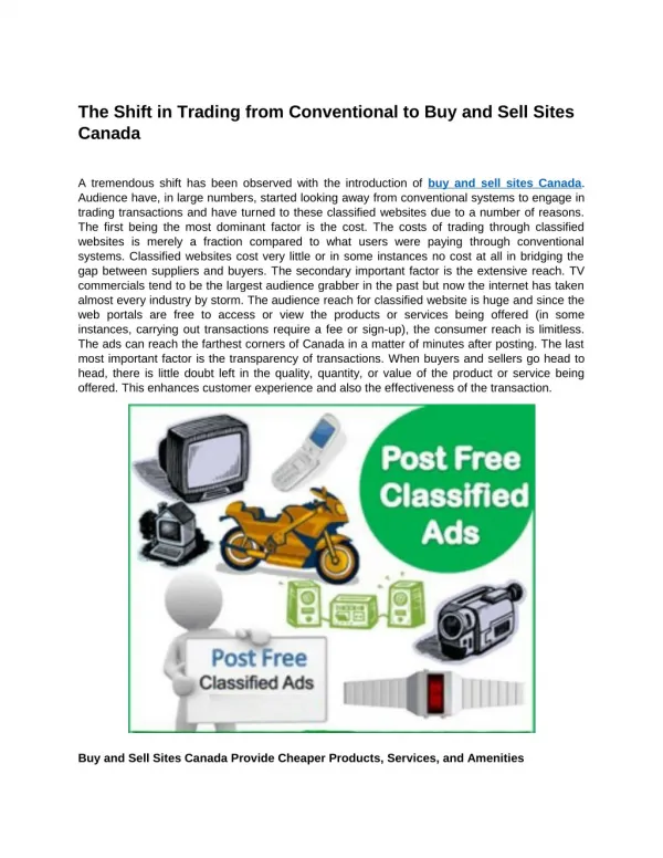 The Shift in Trading from Conventional to Buy and Sell Sites Canada