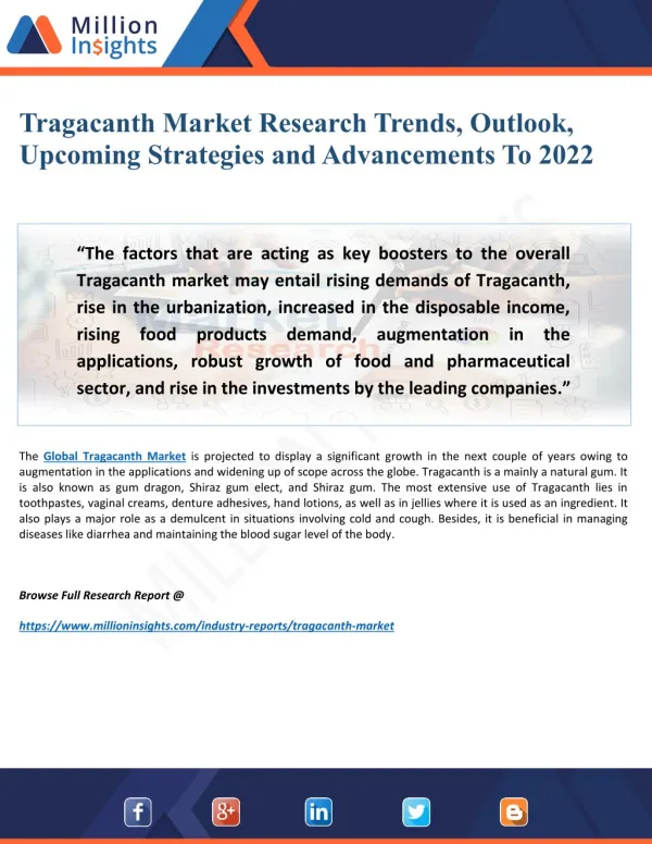 Tragacanth Market Research Report 2022: New Trends, Outlook