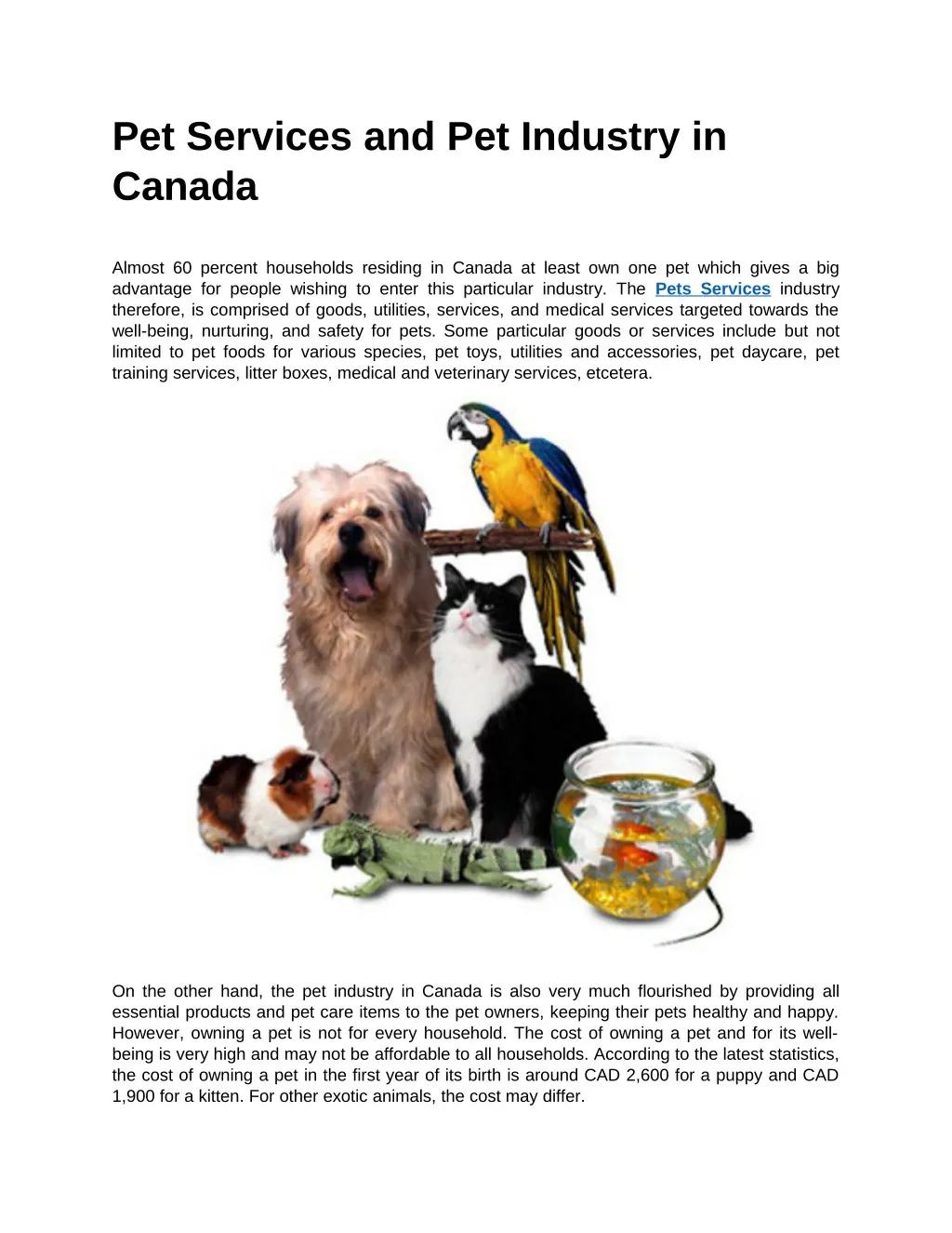 pet services and pet industry in canada