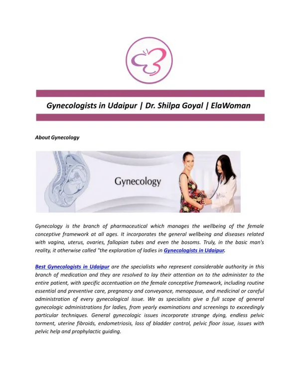 Gynecologists in Udaipur | Dr. Shilpa Goyal | ElaWoman