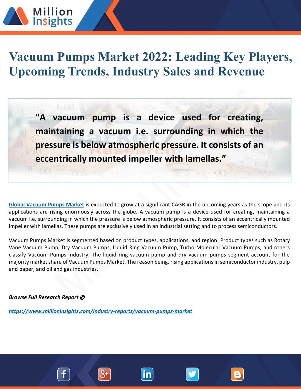 vacuum pumps market 2022 leading key players