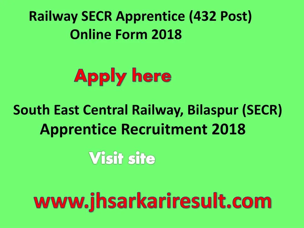 railway secr apprentice 432 post online form 2018
