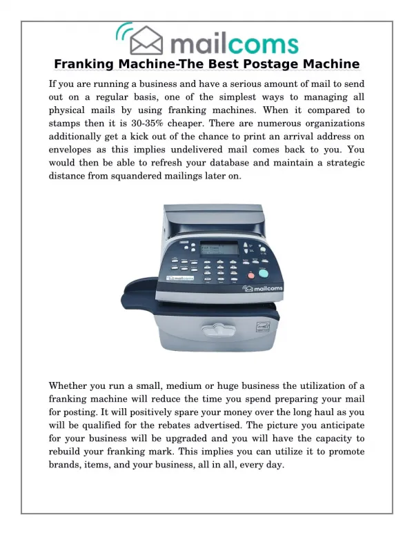 Franking Machine-The Best Postage Machine