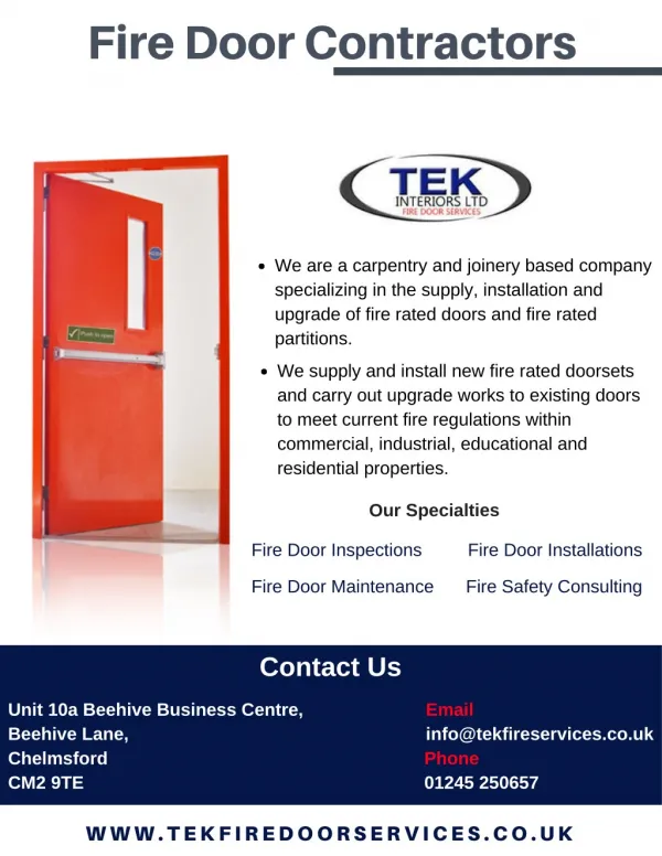 Tek Interiors Ltd fire door contractors in Essex