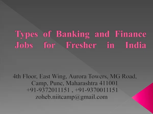 Types of Banking & Finance Jobs for fresher in India