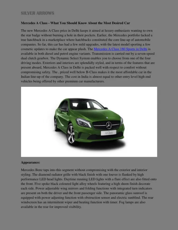 Mercedes A Class - What You Should Know About the Most Desired Car