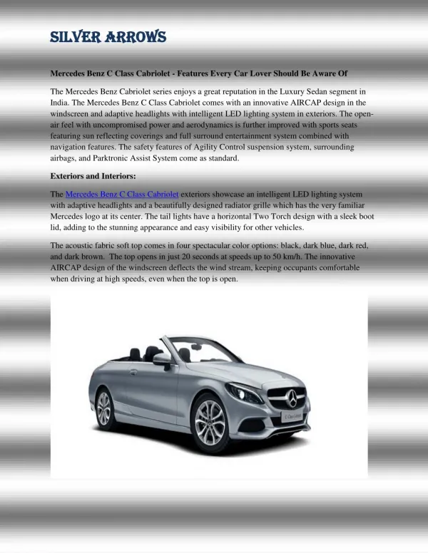 Mercedes Benz C Class Cabriolet - Features Every Car Lover Should Be Aware Of