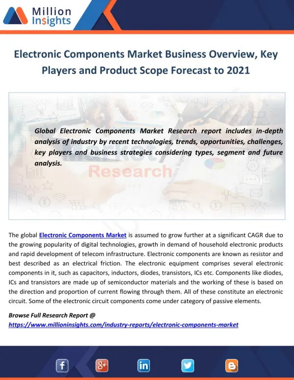 Electronic Components Market Business Overview, Key Players and Product Scope Forecast to 2021