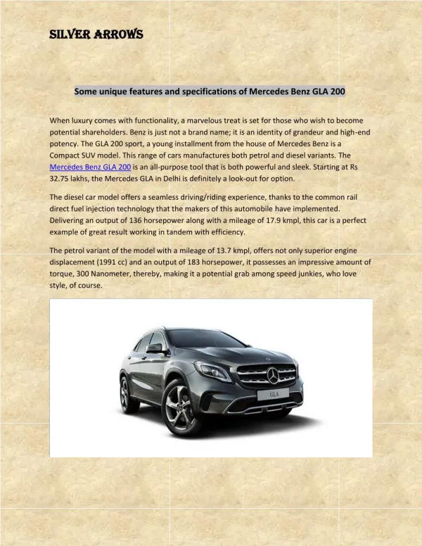 Some unique features and specifications of Mercedes Benz GLA 200