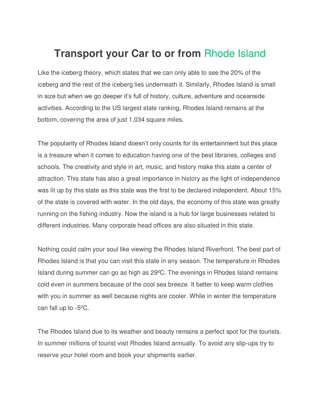 transport your car to or from rhode island