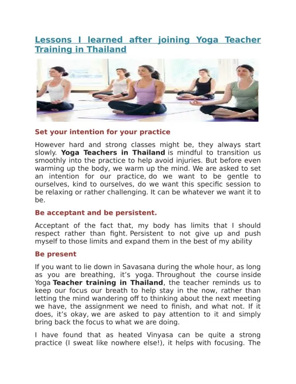 Lessons I learned after joining Yoga Teacher Training in Thailand