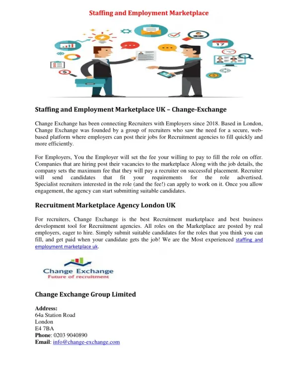 Staffing and Employment Marketplace UK