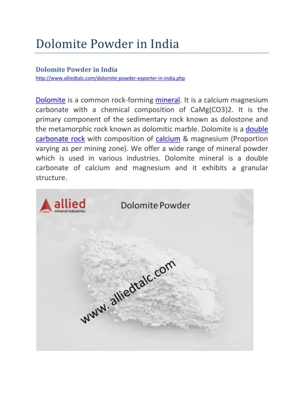 Dolomite Powder in India
