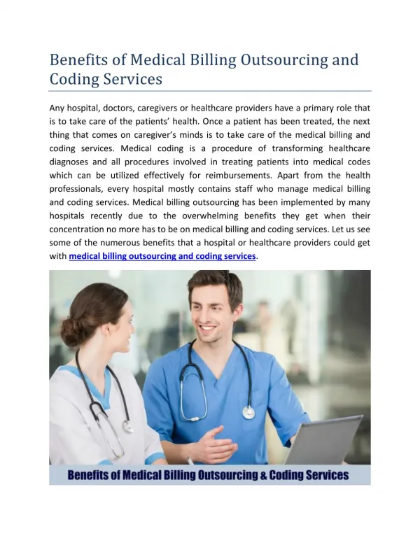 Benefits of Medical Billing Outsourcing and Coding Services