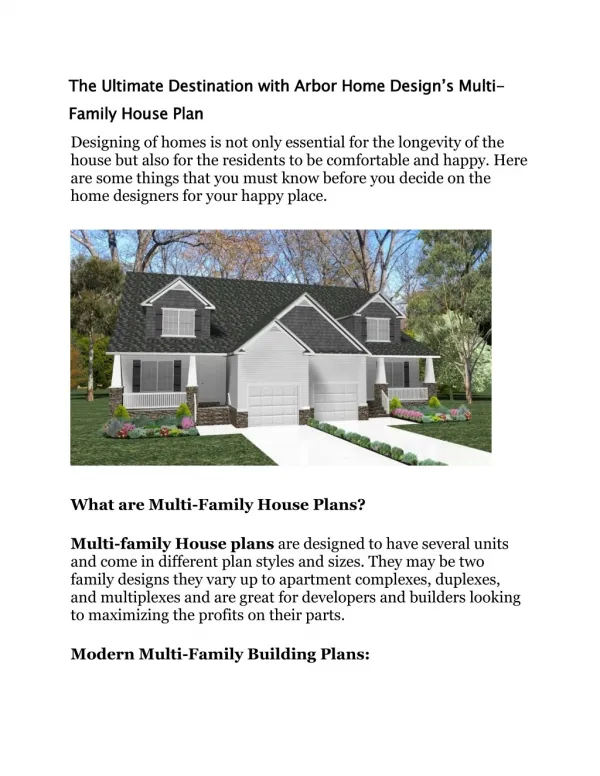 The Ultimate Destination with Arbor Home Designâ€™s Multi-Family House Plan