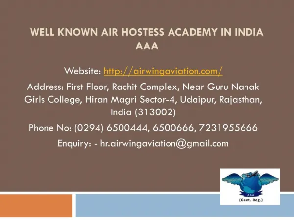 Well known Air Hostess Academy in India AAA