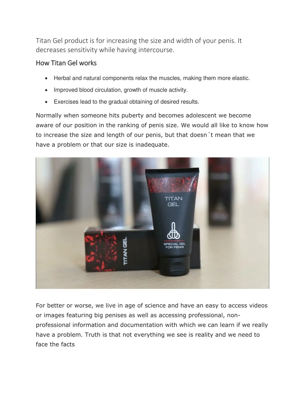 titan gel product is for increasing the size