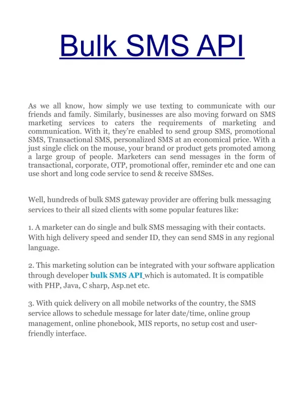 Premium Bulk SMS API Business At Your Fingertips
