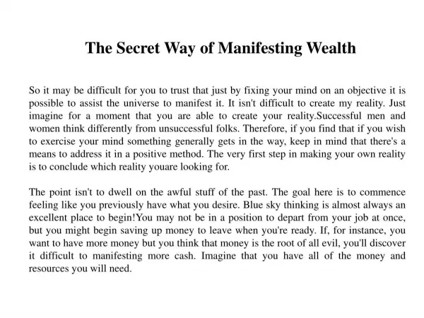 The Secret Way of Manifesting Wealth