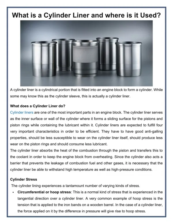 What is a Cylinder Liner and where is it Used?