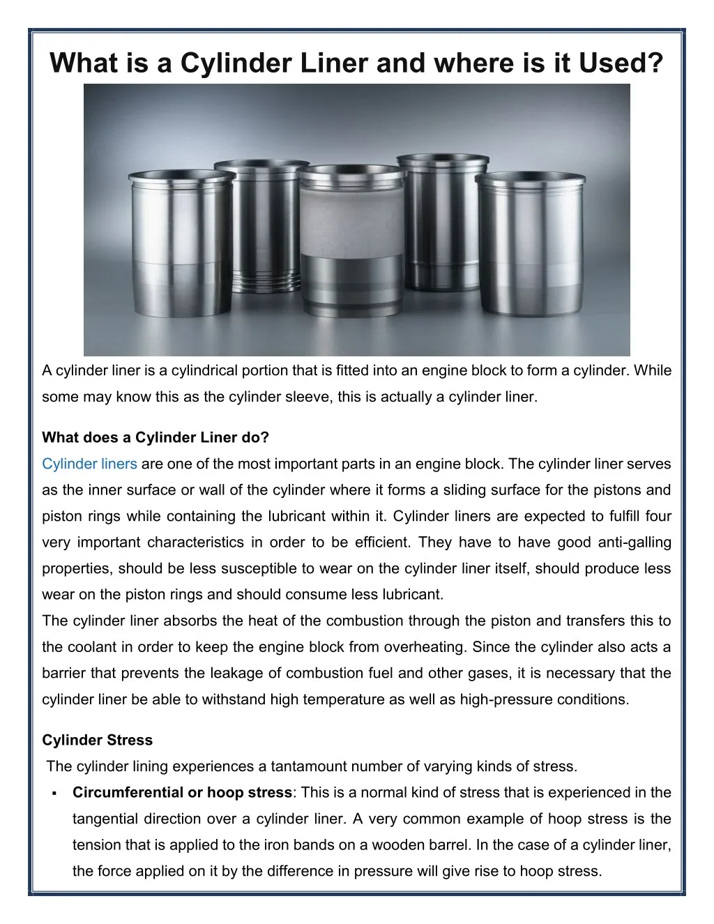 what is a cylinder liner and where is it used