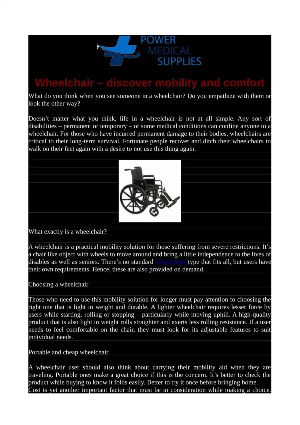 Wheelchair – discover mobility and comfort