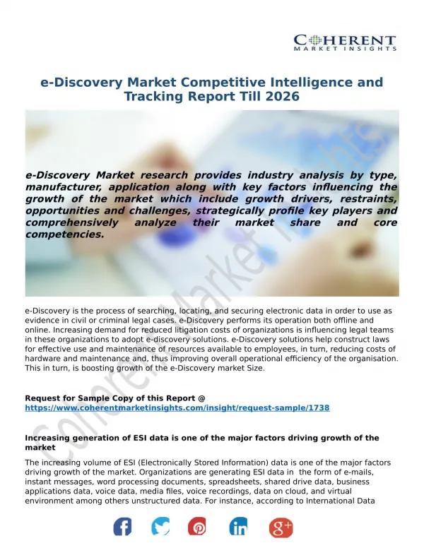 e-Discovery Industry Analysis, Growth and Forecast, 2018-2026 - Coherent Market Insights