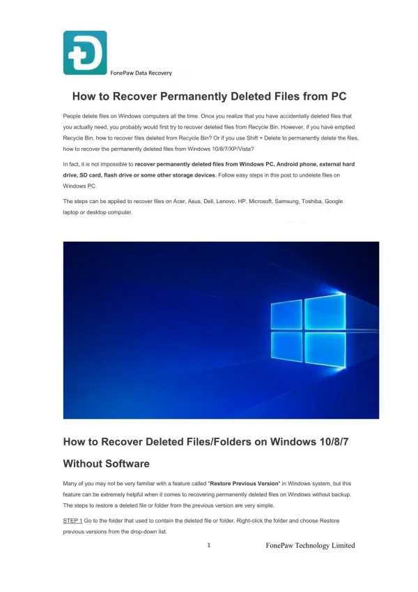 How to Recover Permanently Deleted Files from PC
