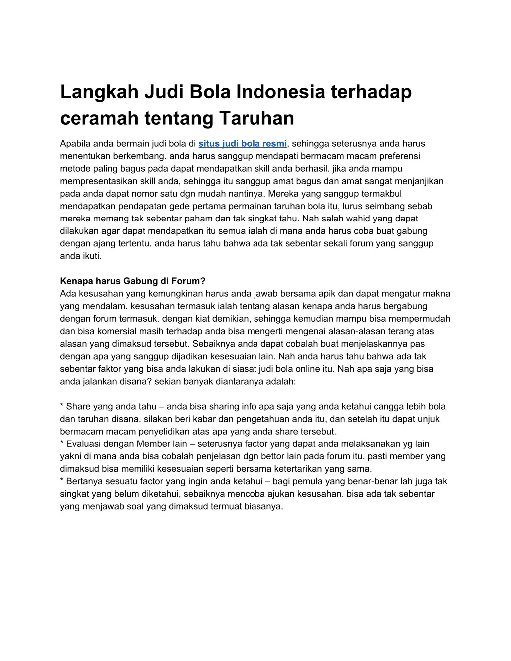 langkah judi bola indonesia terhadap ceramah
