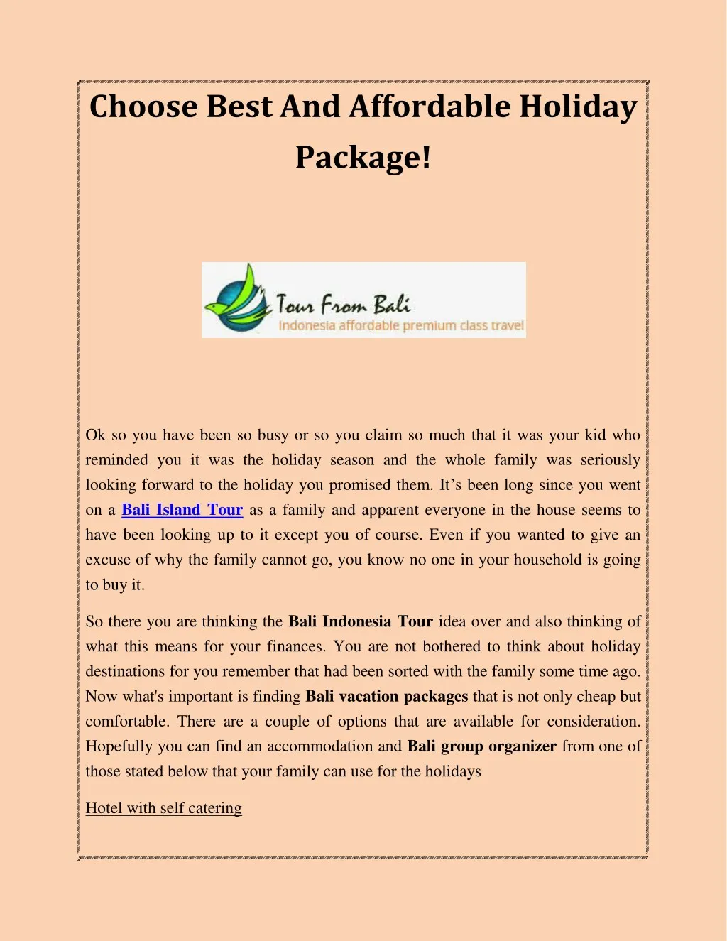 choose best and affordable holiday package
