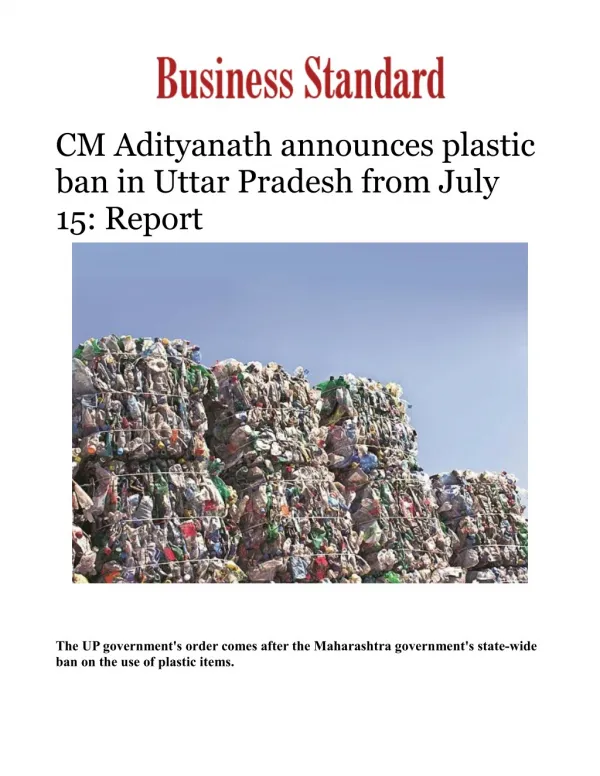 CM Adityanath announces plastic ban in Uttar Pradesh from July 15: Report 