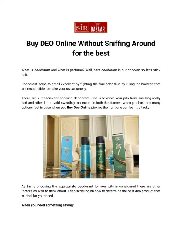 Buy DEO Online Without Sniffing Around for the best