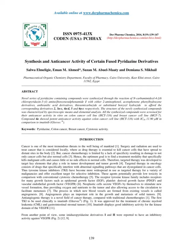 Synthesis and Anticancer Activity of Certain Fused Pyridazine Derivatives