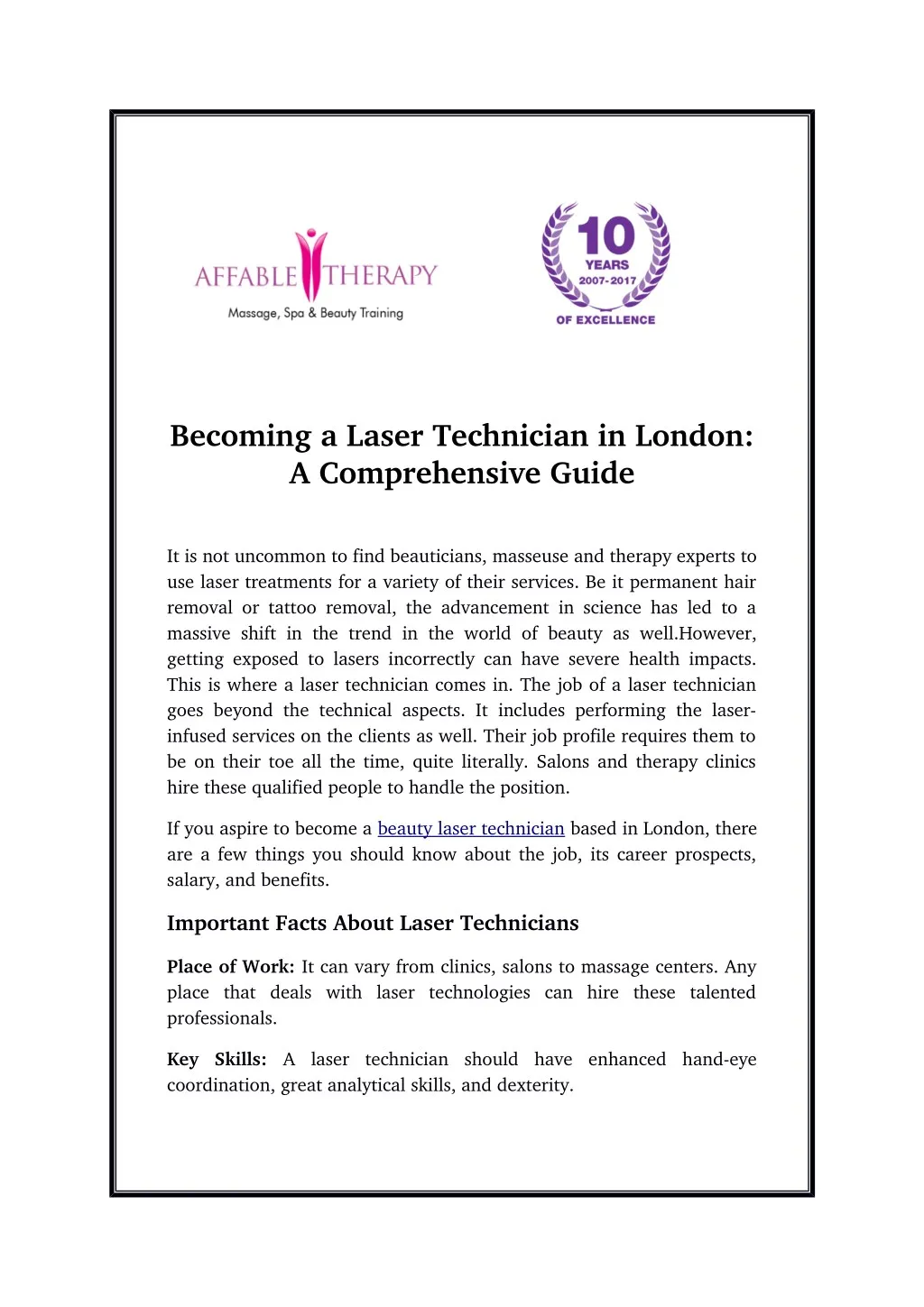 becoming a laser technician in london